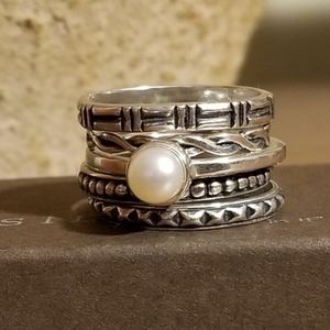 RARE Silpada Sterling Silver & Pearl Stacking Rings